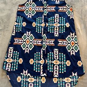 Pink Cattlelac Tribal Print Women’s Sleeveless Blouse Size L